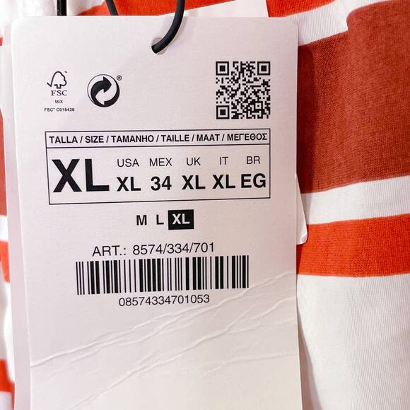 Zara Elastic Waist Pull On Striped Swim Trunks Board Shorts Orange size XL NWT - Picture 4 of 9